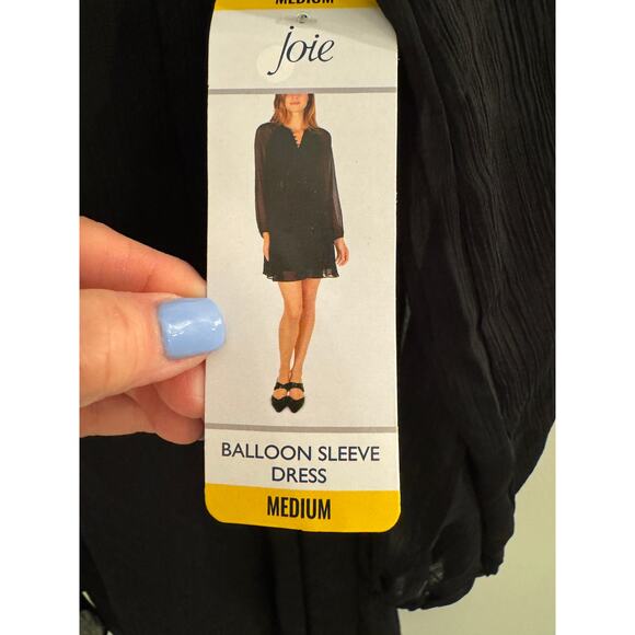 Joie Little Black Dress M Sheer Balloon Sleeves Short Classic Dark Romantic LBD - Picture 11 of 13
